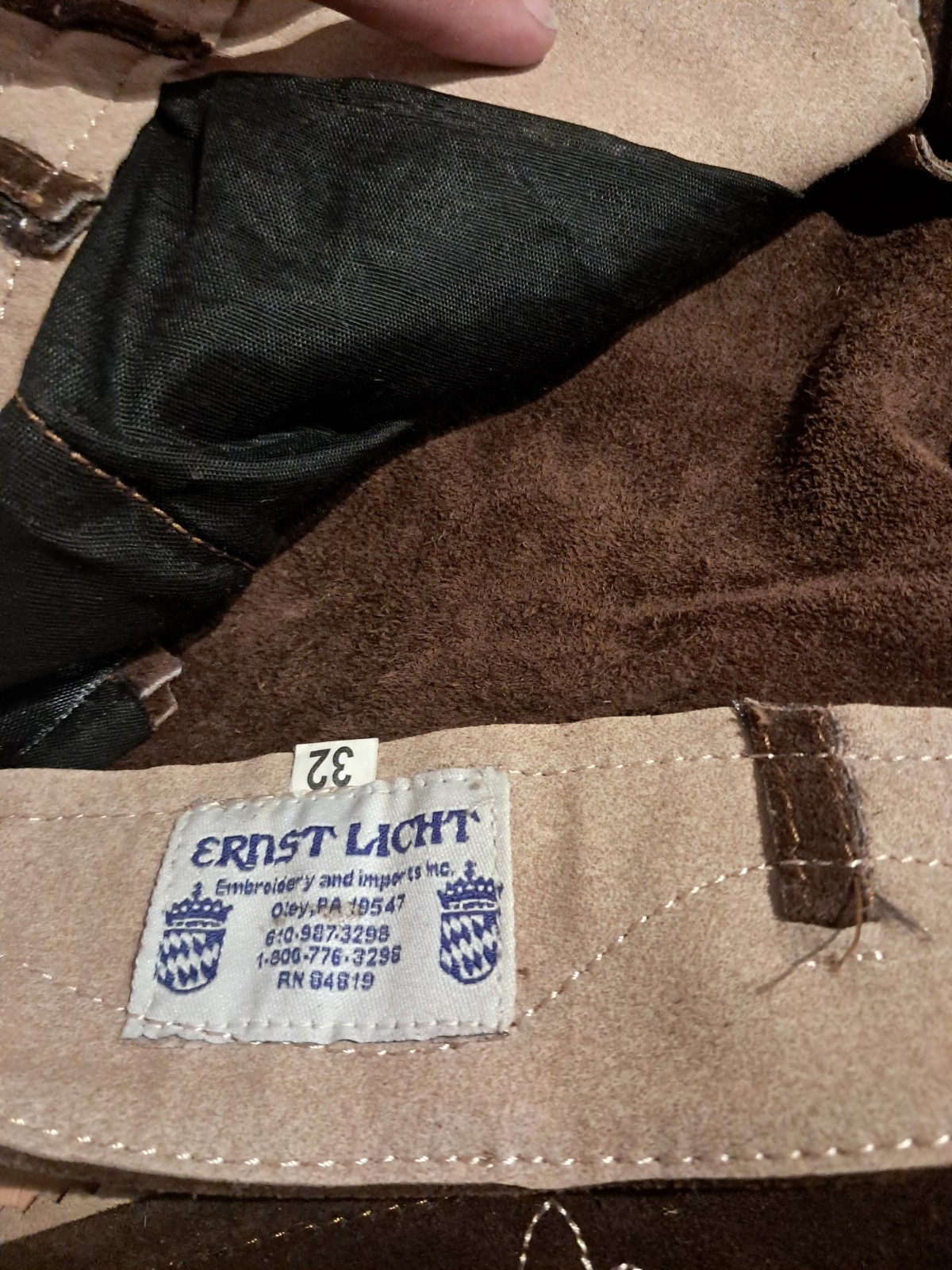 Ernst Licht Brown Leather German Lederhosen Size 32 RN 64819 with Suspenders