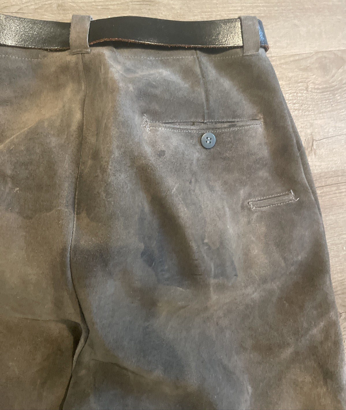 Vintage Gray Leather Suede Lederhosen Shorts W 14” x L 30”