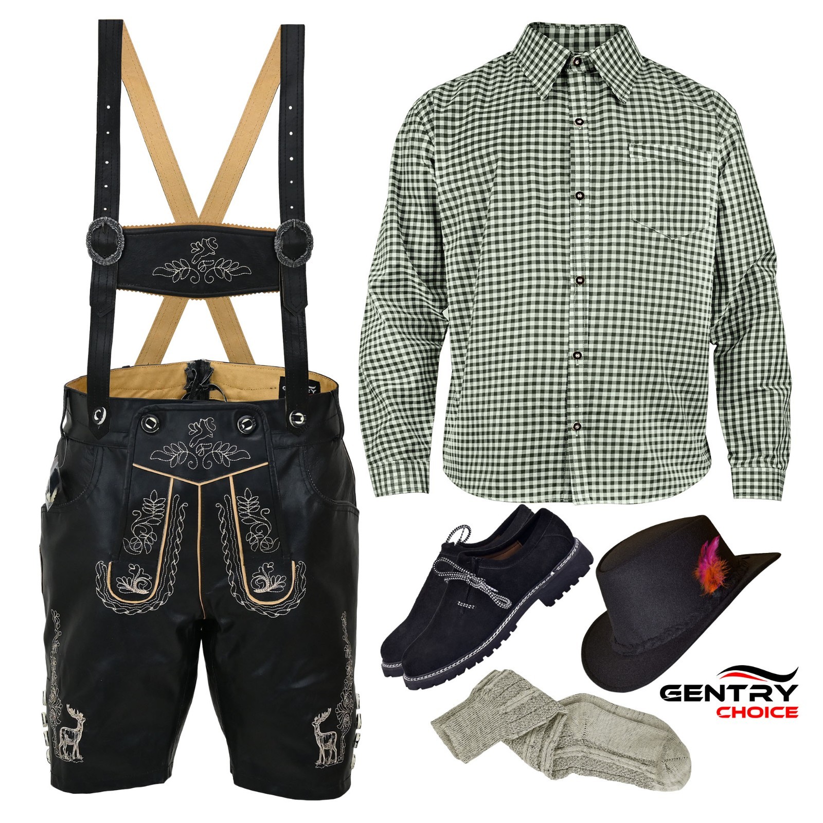 Authentic German Lederhosen Outfit Complete Oktoberfest Costume with German Hats