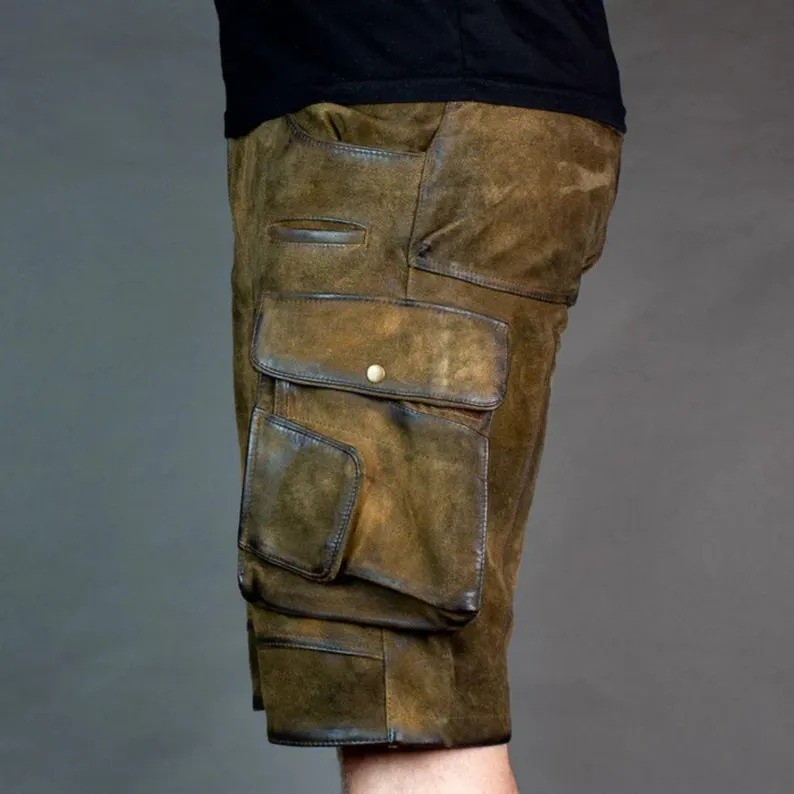Oktoberfest Costume Men Leather Lederhosen Shorts | Bavarian German Outfit Brown