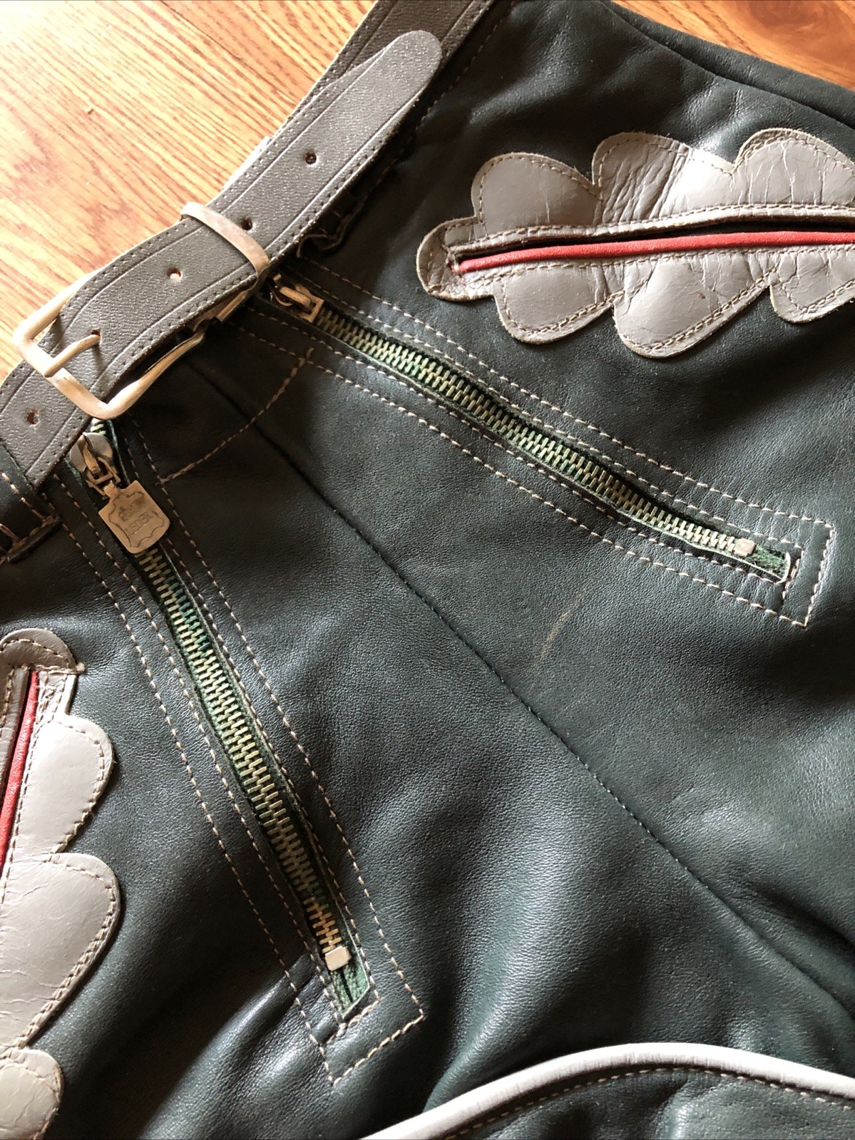 Vintage 1960s Leather LEDERHOSEN Shorts Green German Octoberfest Festival