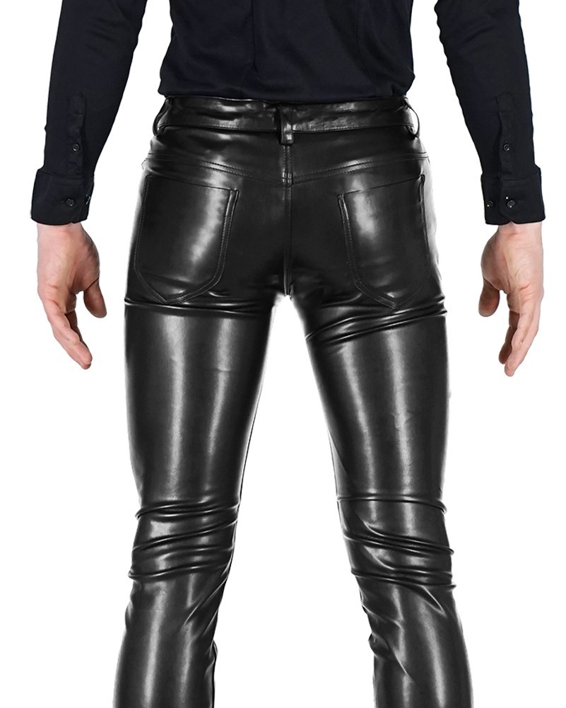 Bockle® NEW FAUX STRETCH LEATHER SKINNY PANTS Sexy Men’s Skinny Leather Jeans Pants