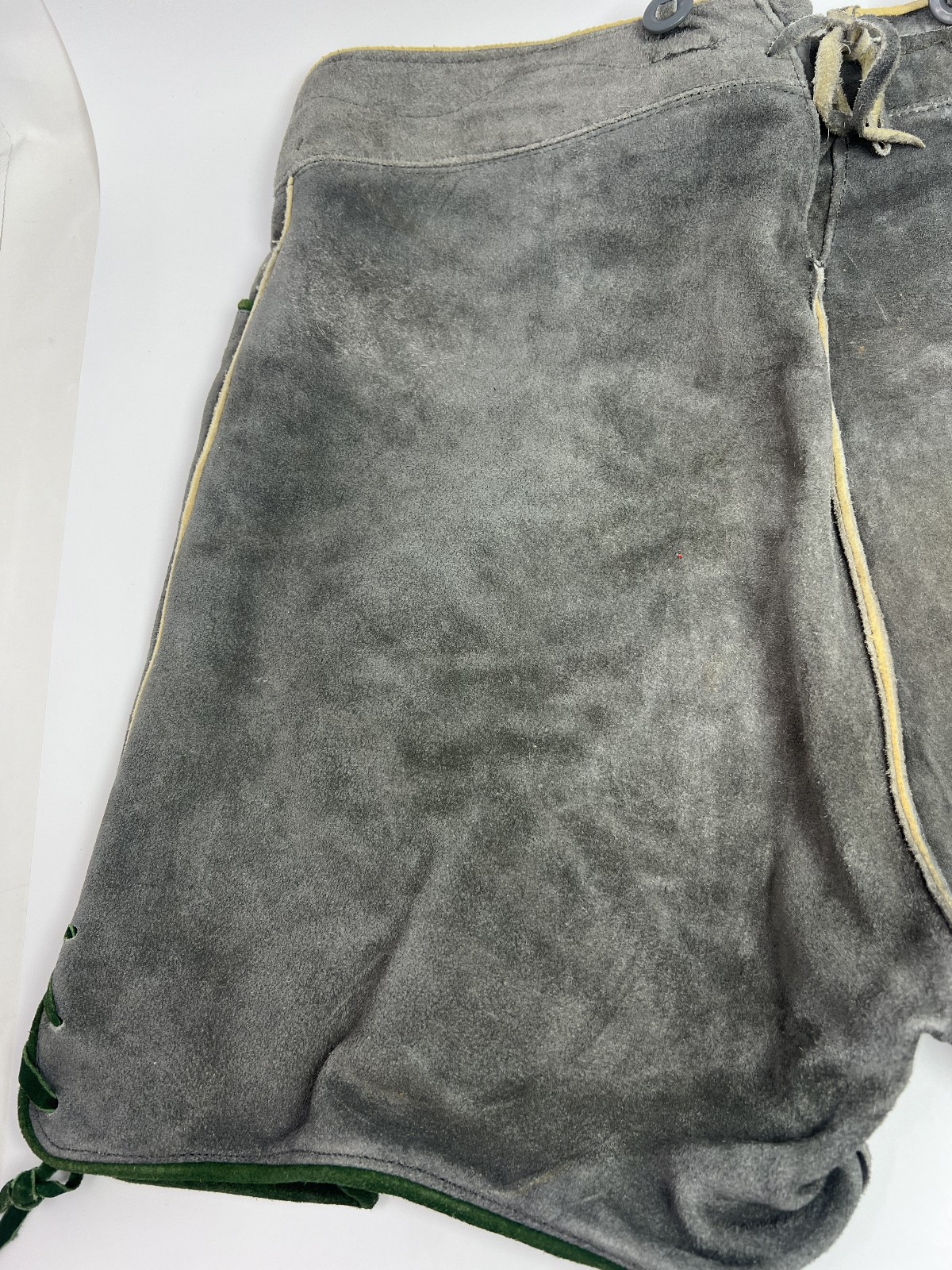 Lederhosen Oktoberfest Suede Leather Gray Shorts Green Trim No Size Tag