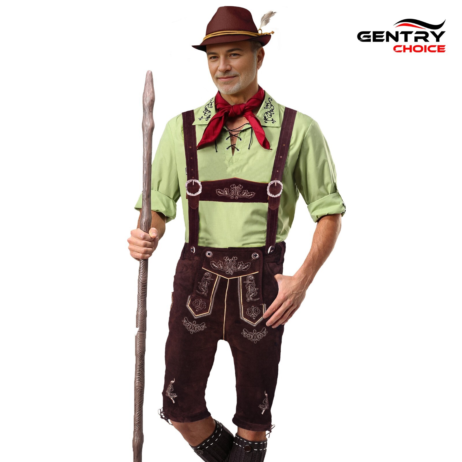 Mens Suede Lederhosen Germen Trachten Kniebundhosen Brown Oktoberfest Clothing