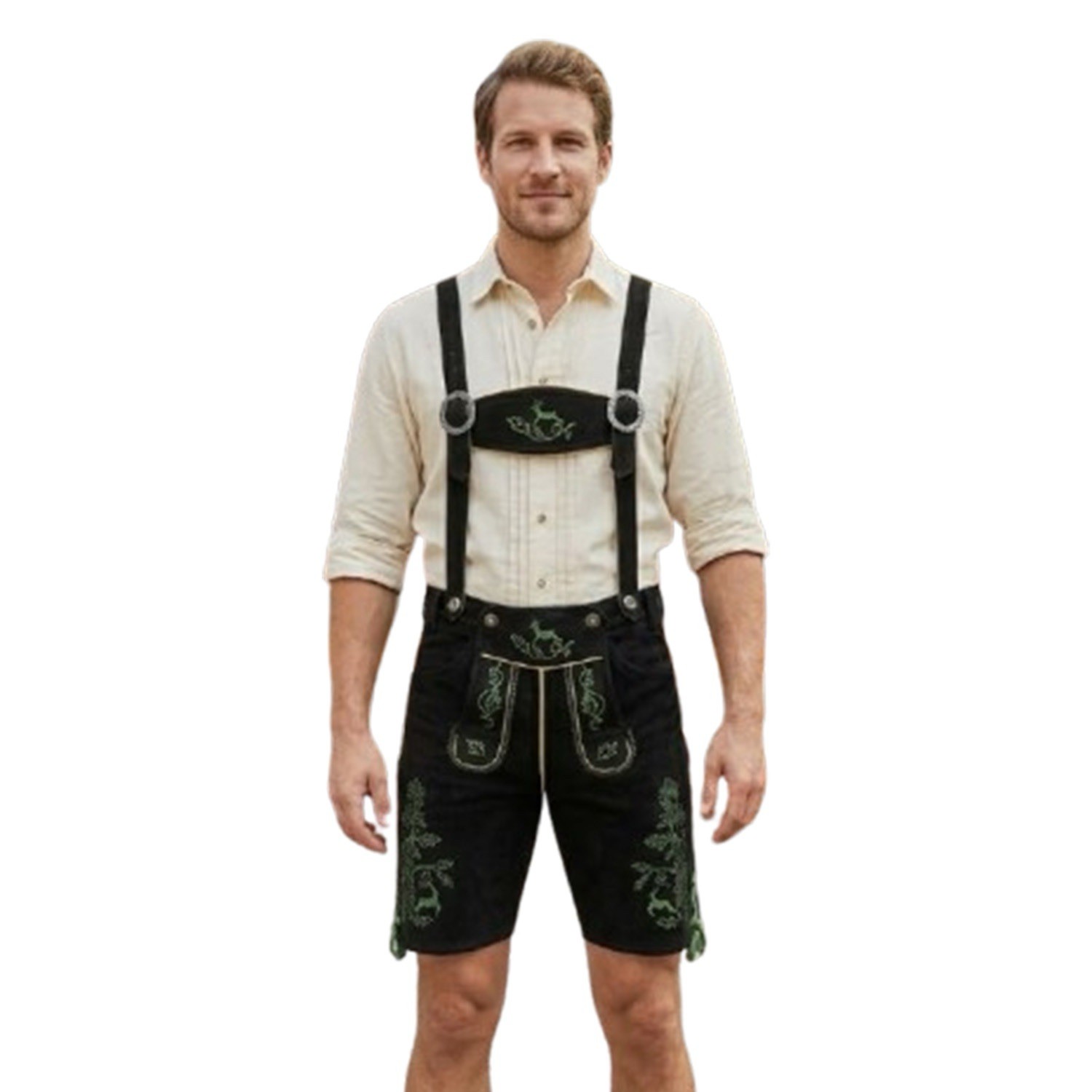 Men Traditional Leather Oktoberfest Lederhosen (Brown, Black, Gold, Med Brown)