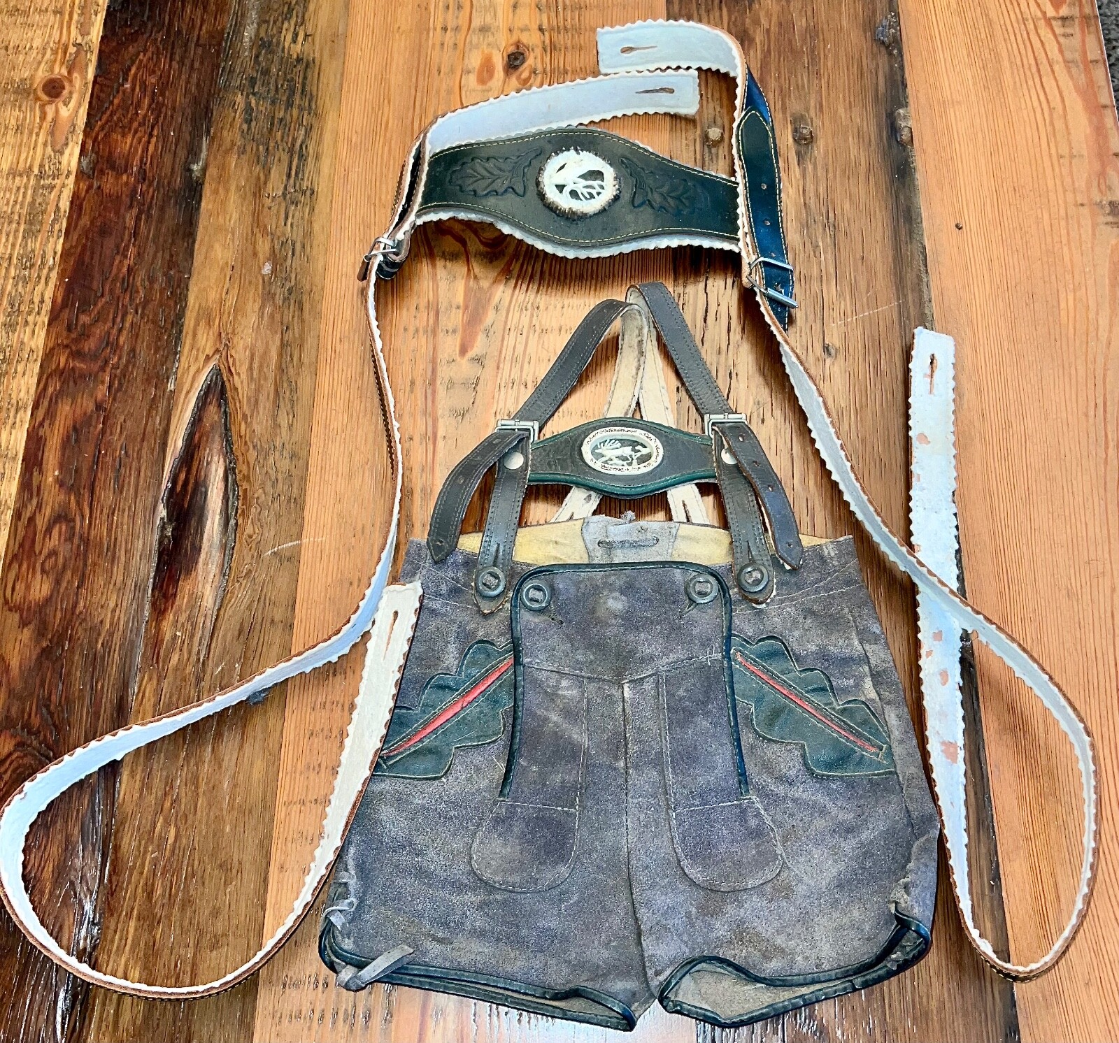 Vintage 60’s Authentic Traditional Suede Lederhosen German Suspender Boys Shorts