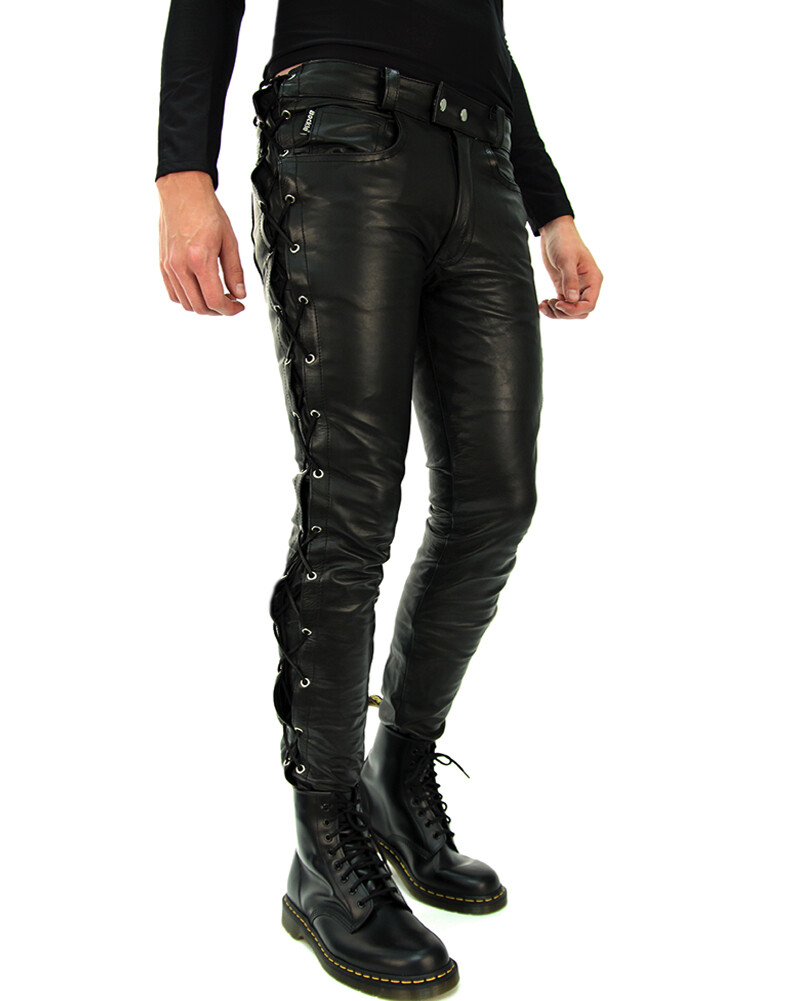 Bockle® 1991 Lace Up Leather Pants Biker Leather Trousers Lace Up Leather Jeans Motorcycle Pants