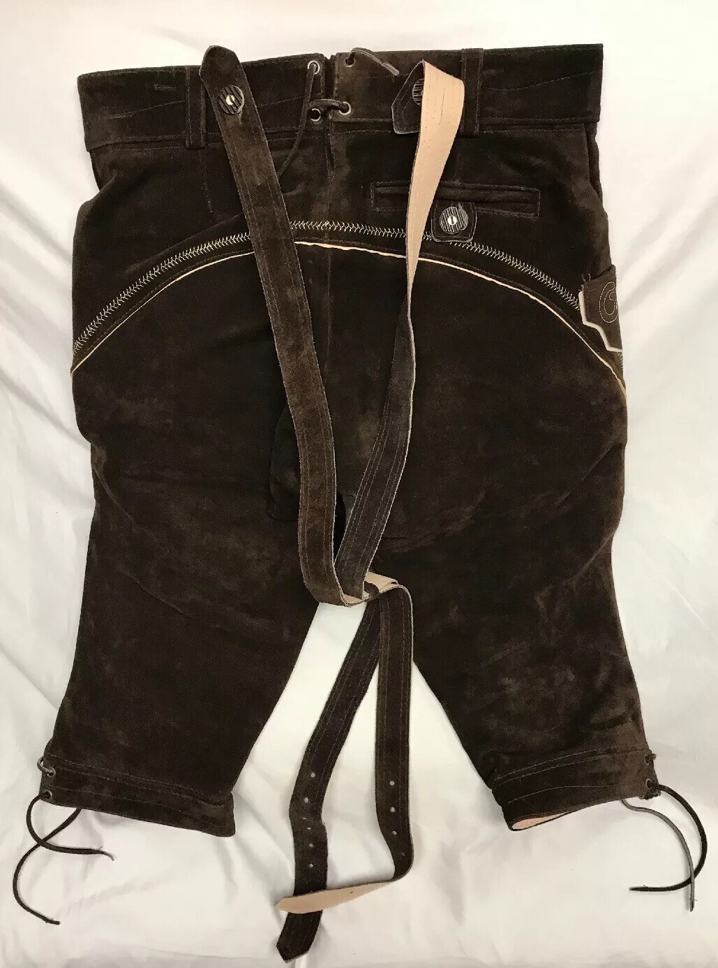 NWT Mens German Brown Leather Lederhosen Size EU 50 US 34 Octoberfest New