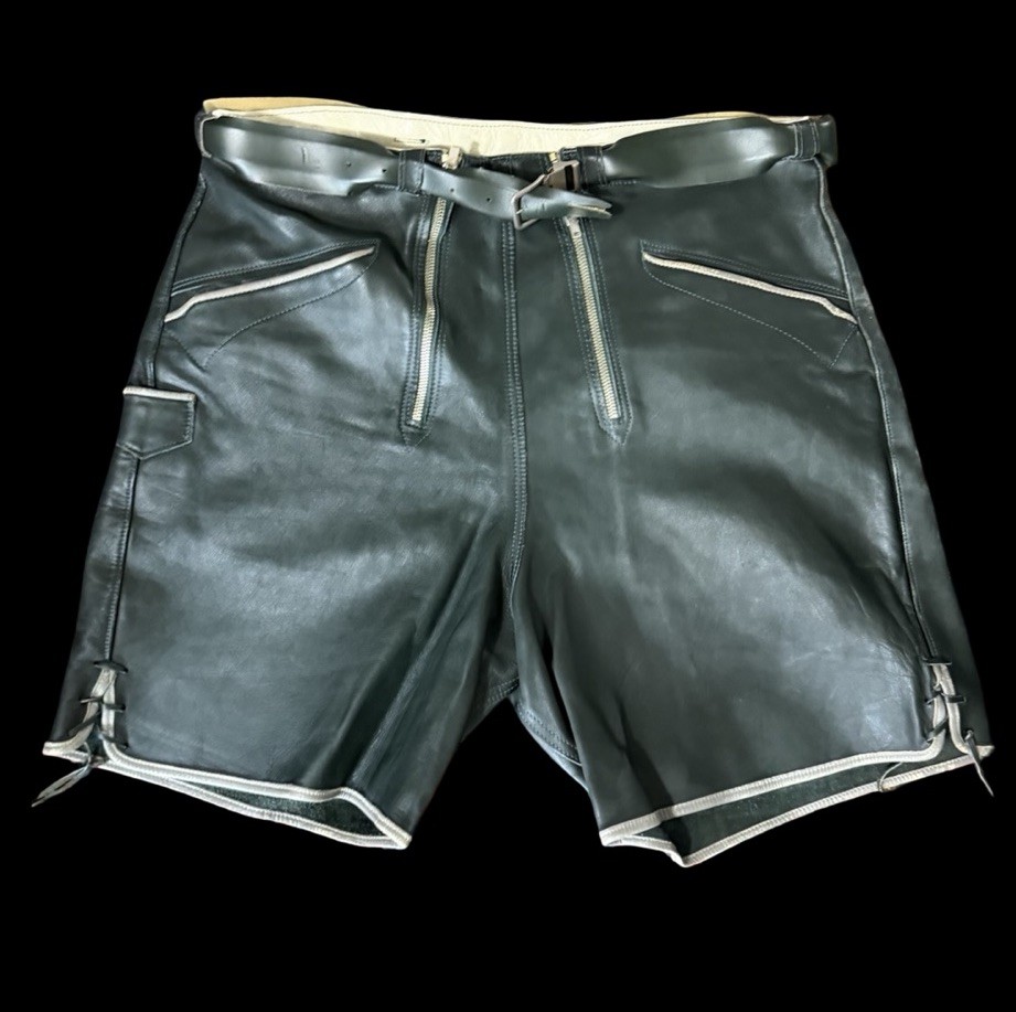 Vintage 60s Lederhosen Scout Germán Shorts Soft Leather Double Zipper Mens 34 W