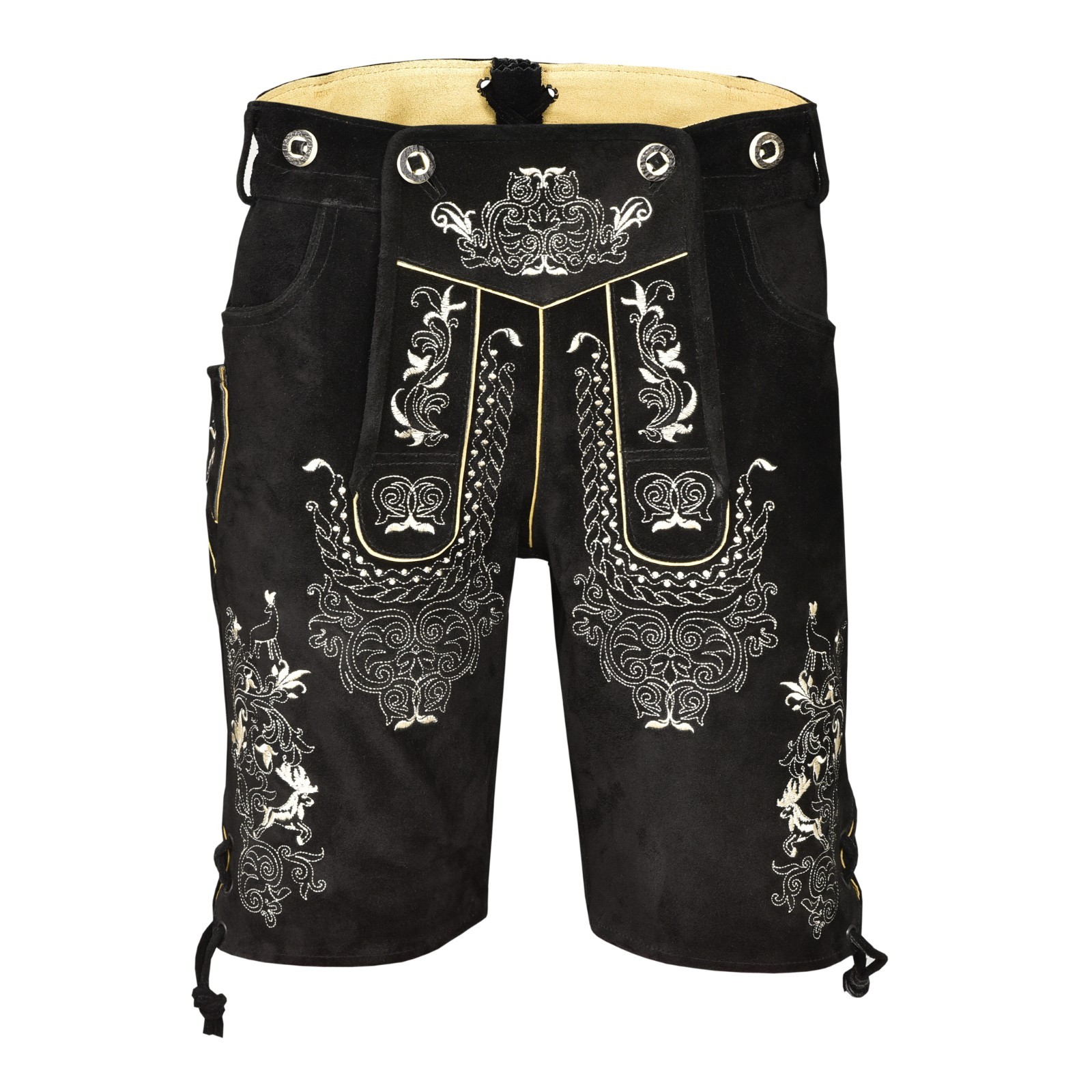 Men Traditional Leather Oktoberfest Lederhosen (Brown, Black, Gold, Med Brown)