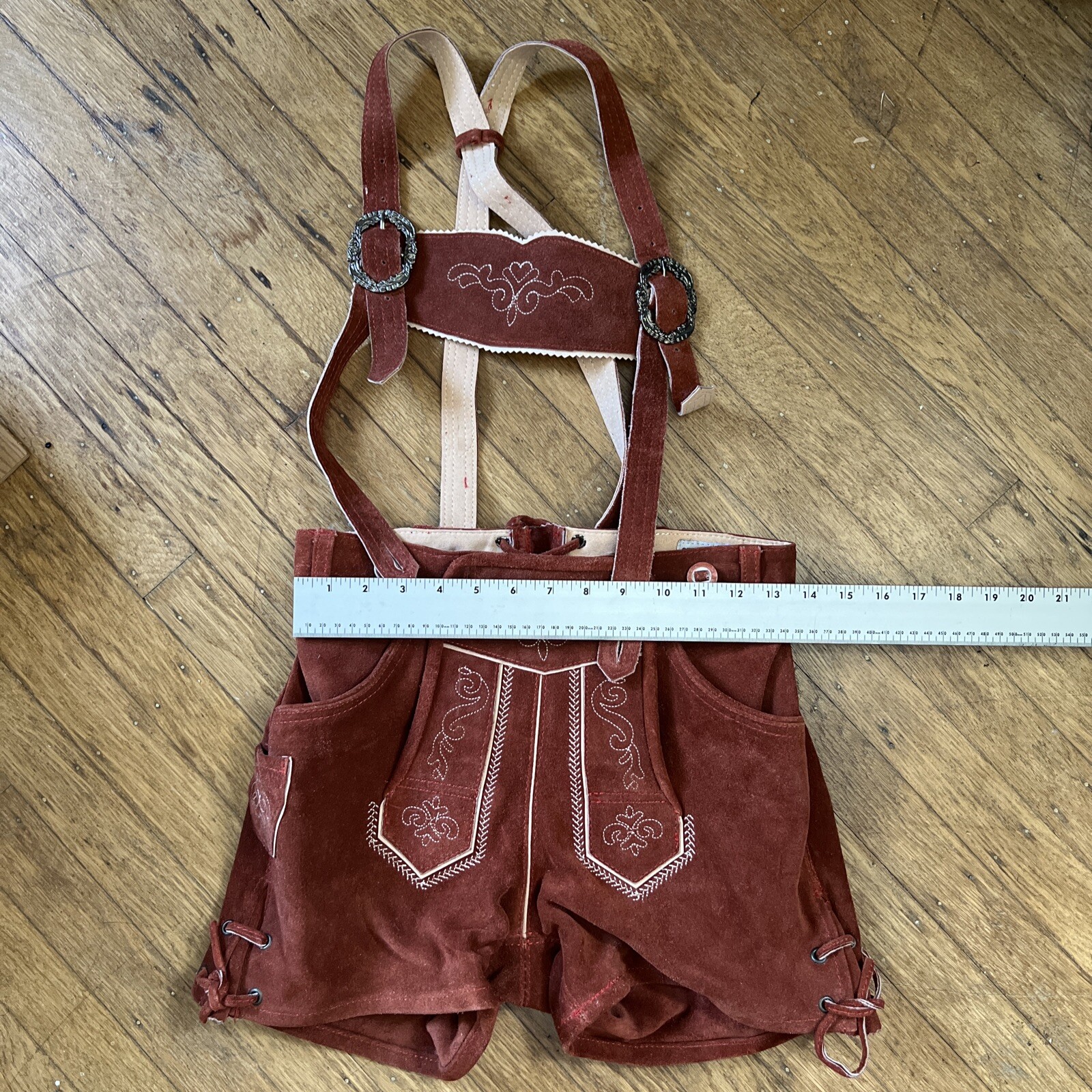 ERNST LICHT Lederhosen Sz 2 Oktoberfest Embroidery Burnt Orange Leather German