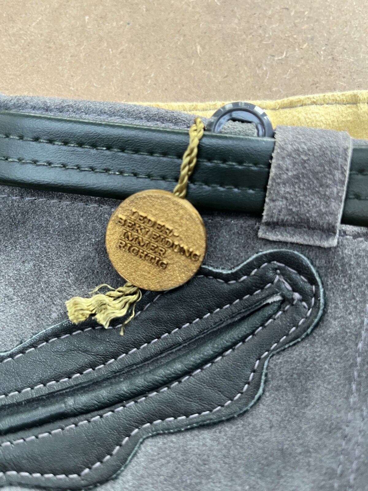 German Lederhosen Vintage Suede Leather Marke Bergfreund 26” Waist