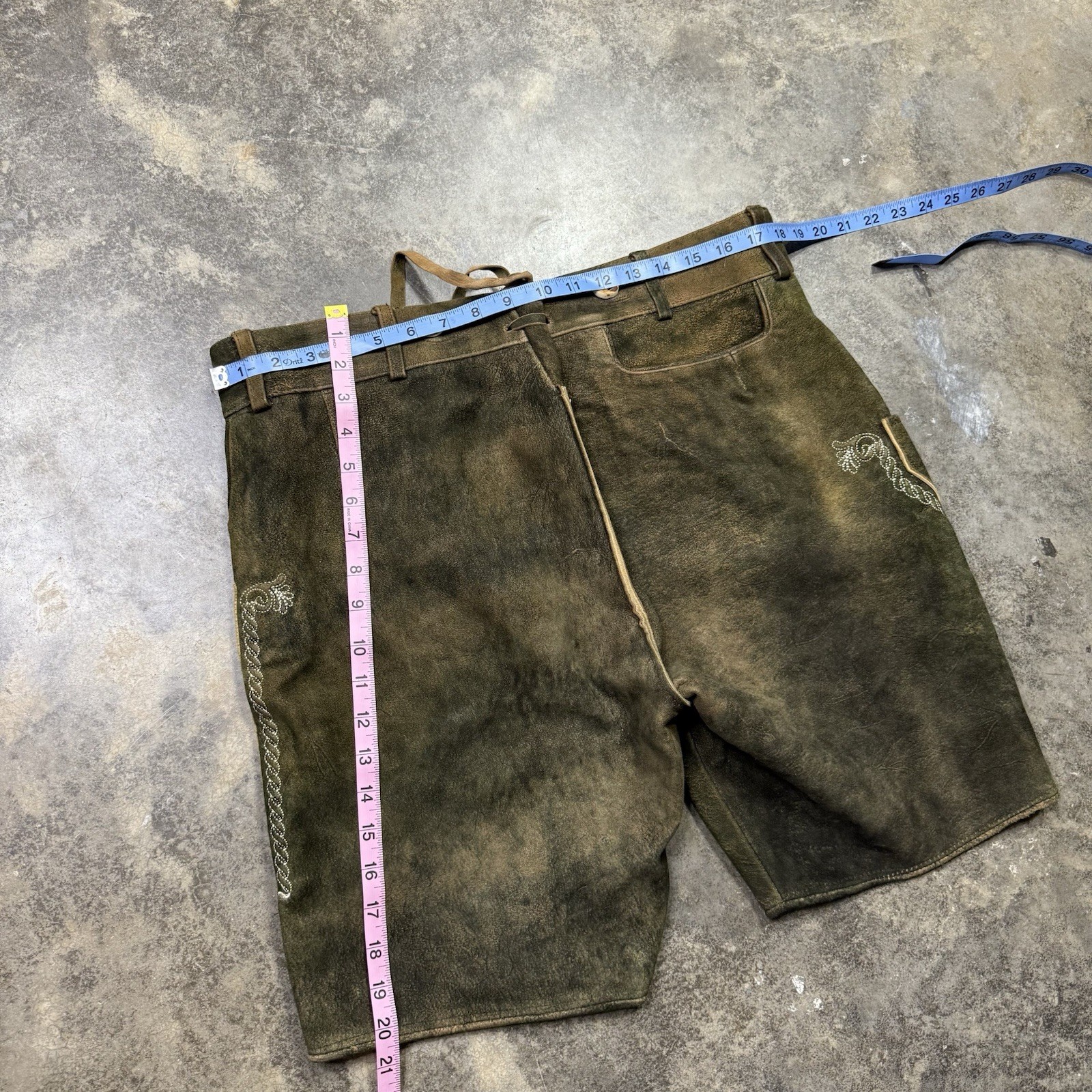 Vintage Authentic Bavarian Lederhosen Leather Embroidered Renaissance Shorts
