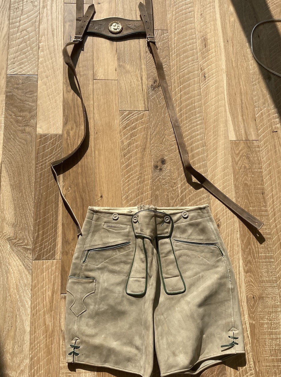 Authentic German Bavarian Leather Lederhosen w/ Suspenders Oktoberfest Sz 46