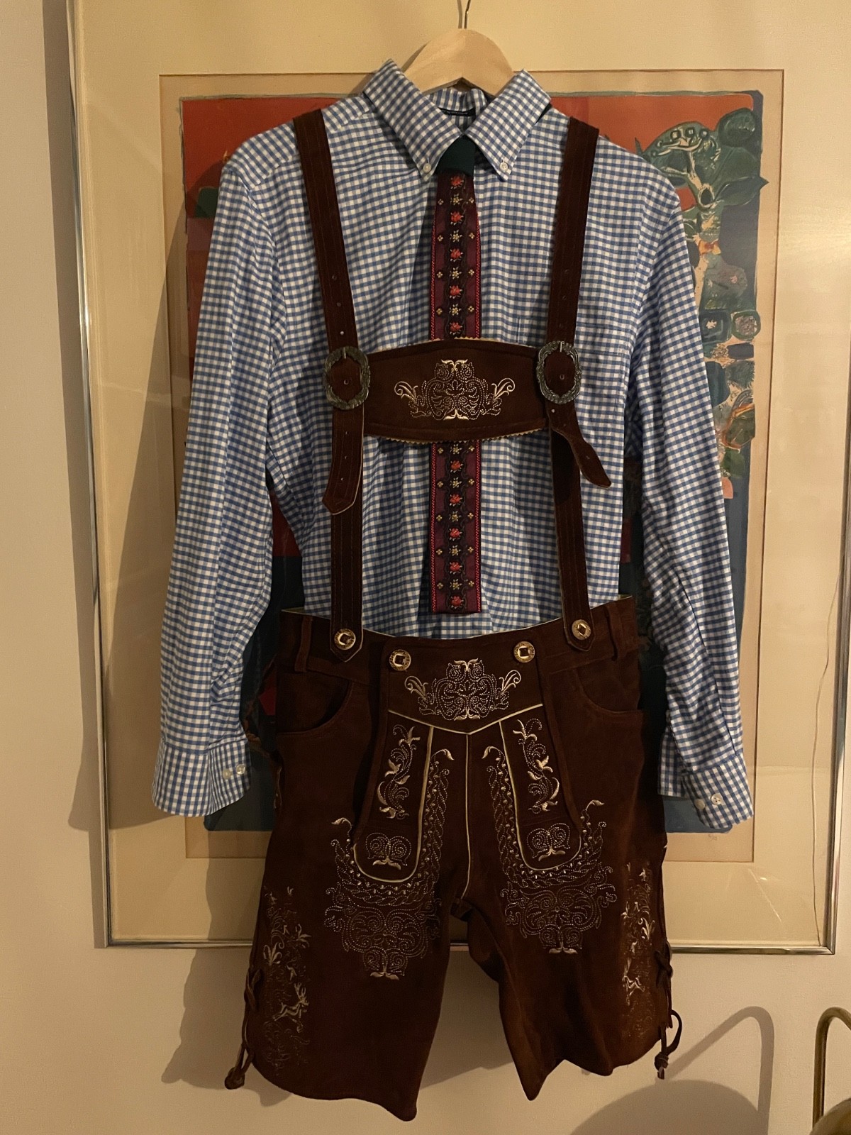 Mens Lederhosen Size 32 Shirt, Socks, Tie, and Garters Included