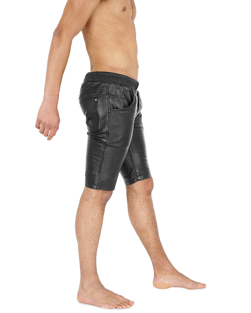 Bockle ® joggers shorts black leather pants leather sweatpants short