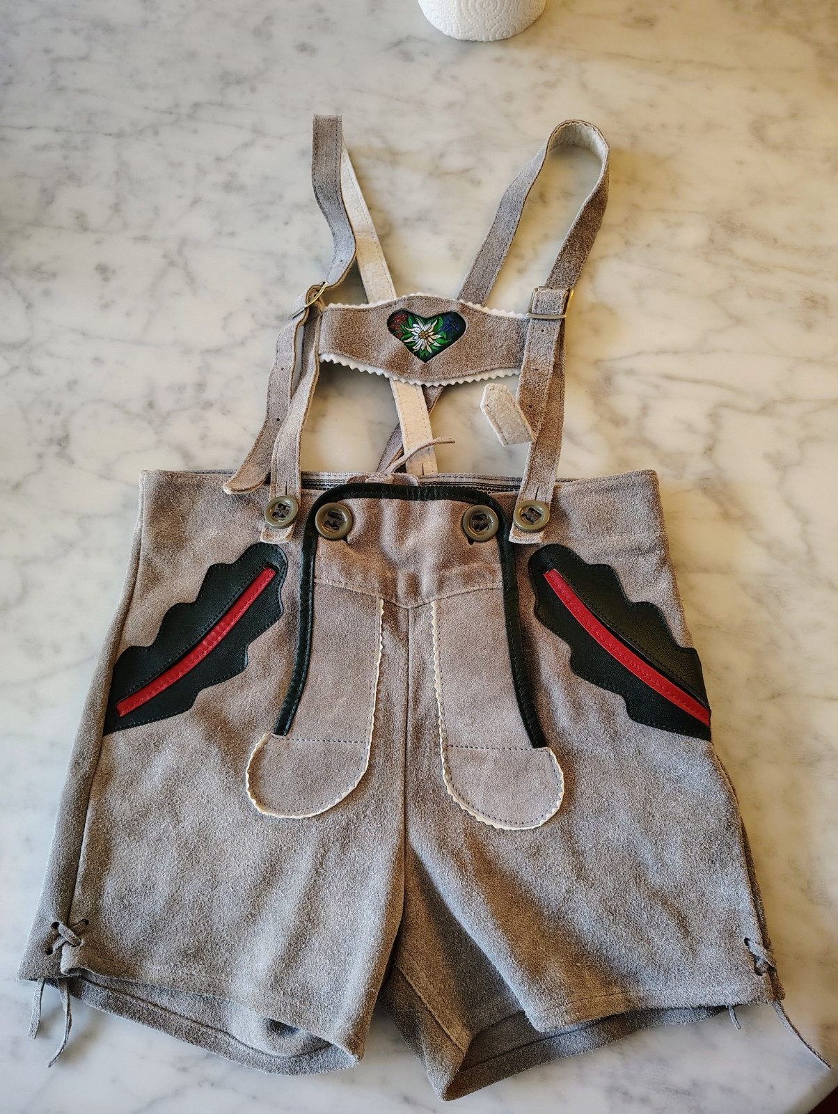 Worn Once Gray Suede Leather Lederhosen German Style Boy Child Sz 116