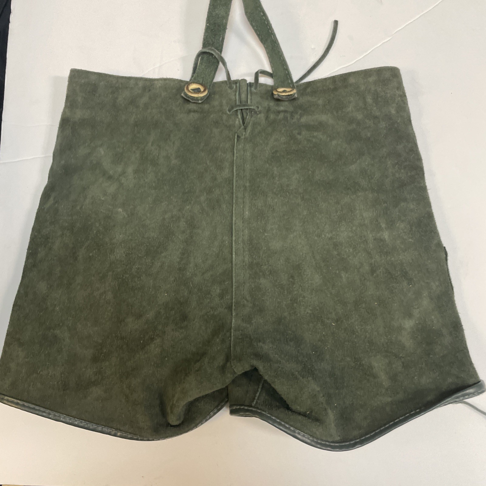 Lederhosen Bavarian German Oktoberfest Green Leather For Kid Missing One button!