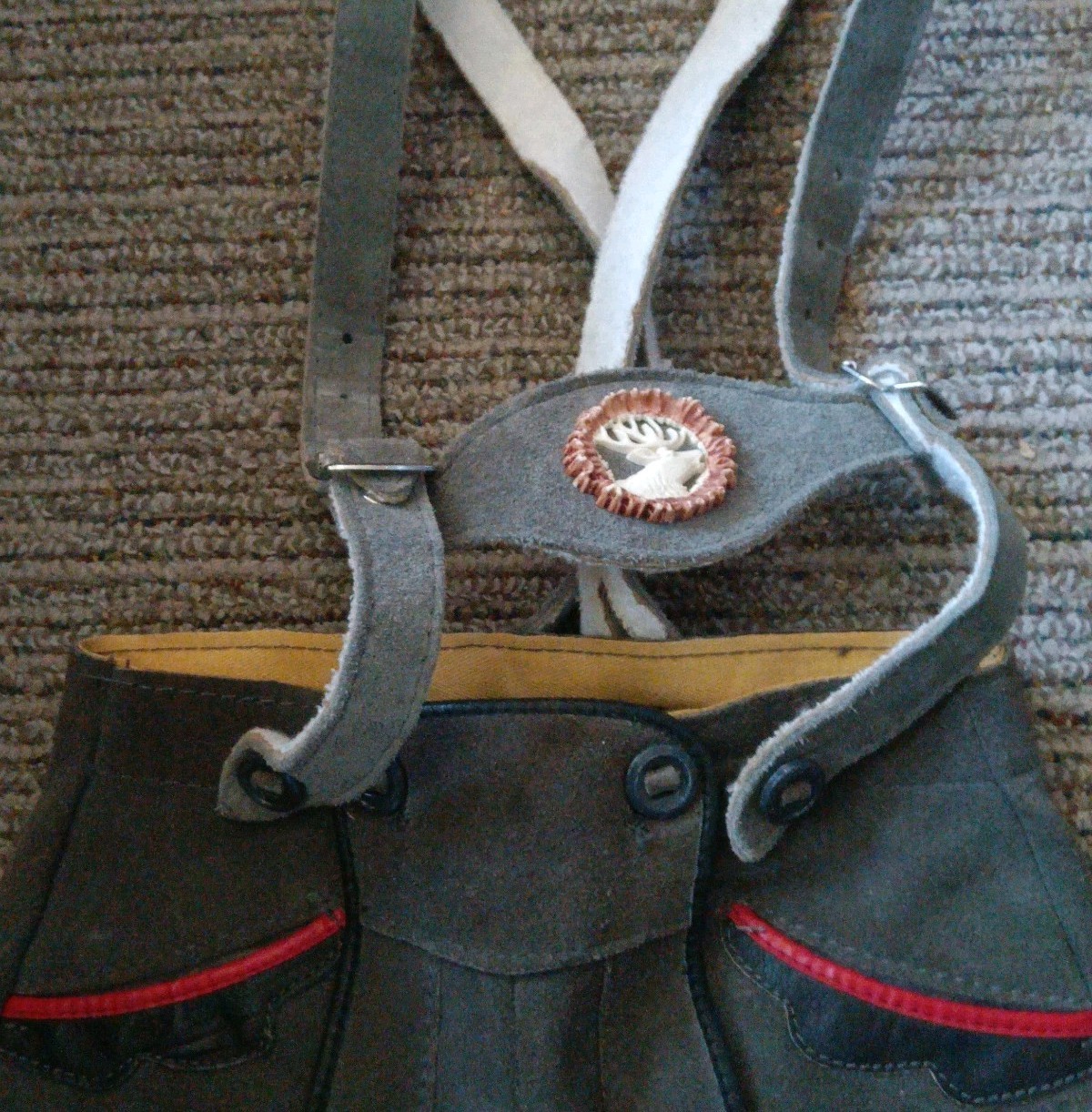 Pr Sm Vintage Child’s Lederhosen German Bavarian Leather Shorts Suspenders Boys
