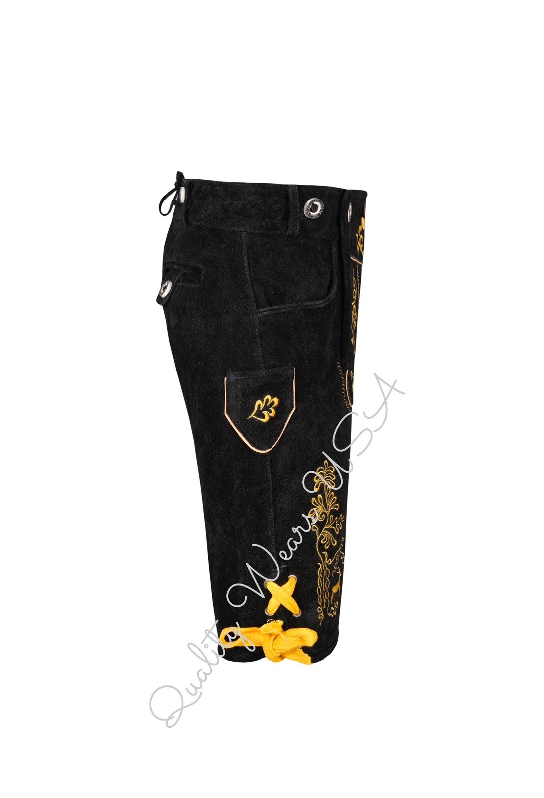 Men Authentic Lederhosen – Oktoberfest Lederhosen- Black & Yellow
