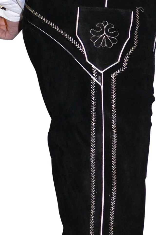 Black Leather Bundhosen Lederhosen Short Pants German Oktoberfest Costume Suede