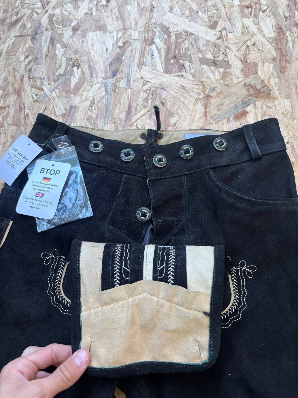 TR Martha Genuine Suede Leather Lederhosen Shorts Black Embroidered NWT Size 48