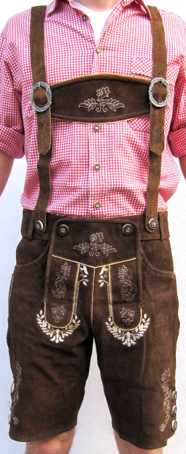 HIRSCHBERGER Trachten Lederhose kurz braun Gr. 46 – 60 Wildleder mit Träger