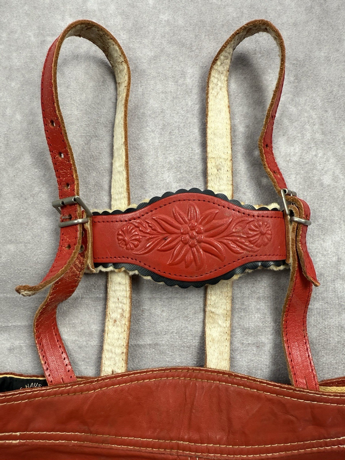 VTG German Red Leather Girls Lederhosen Ortlepp Heart Oktoberfest Bavarian