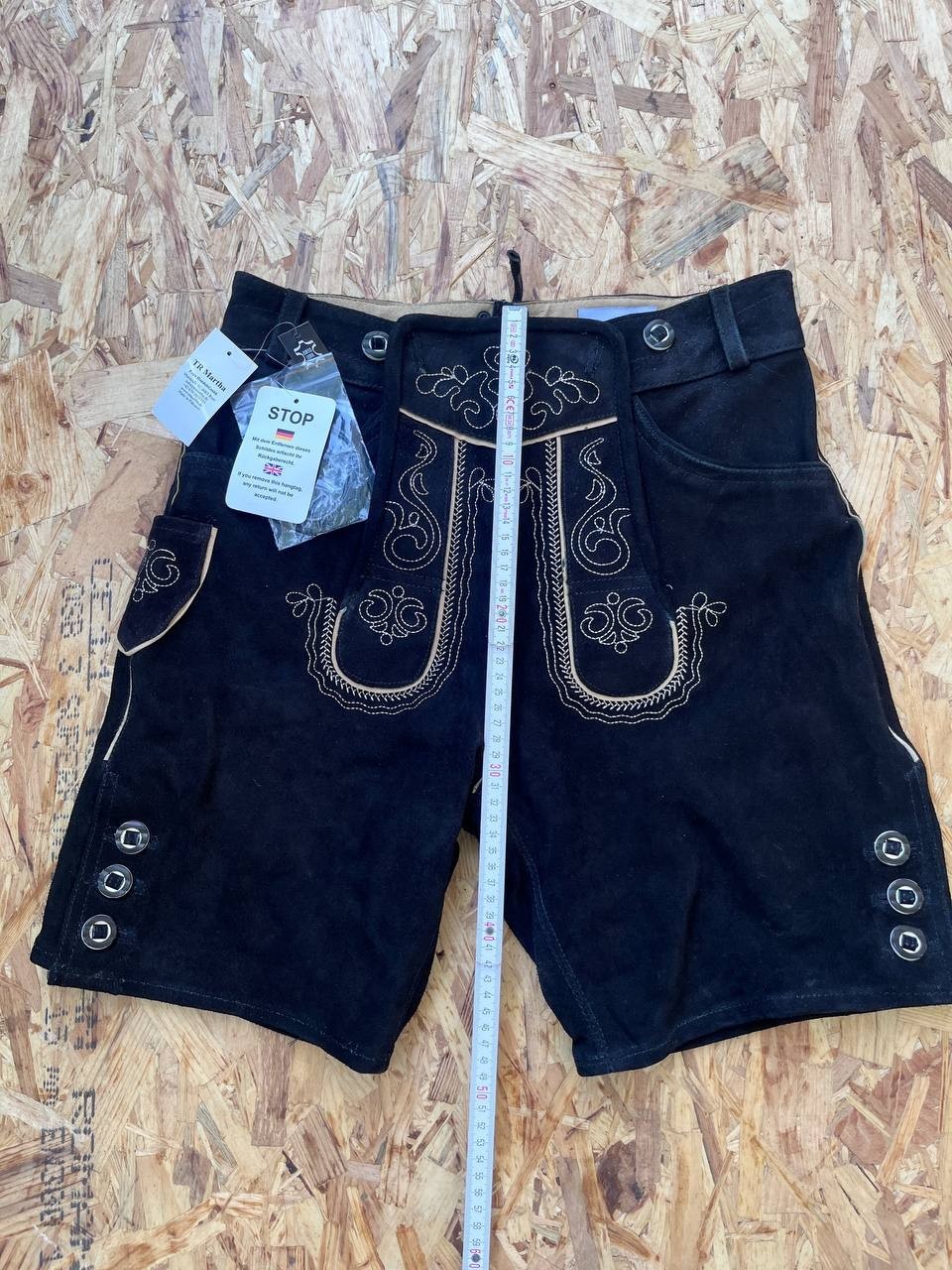 TR Martha Genuine Suede Leather Lederhosen Shorts Black Embroidered NWT Size 48