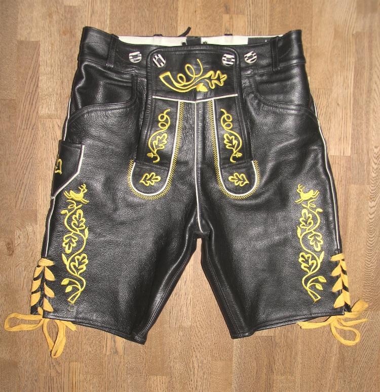 Topstr Mens Short Leather Traditional Pants Black Size 46