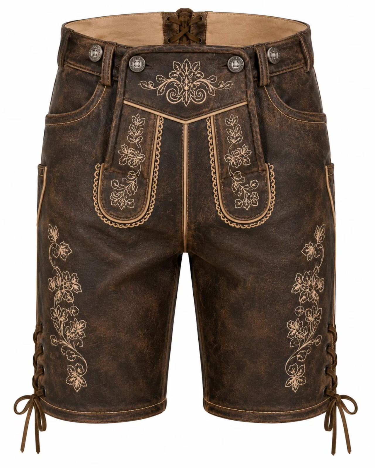 Men’s Distressed Brown Leather Lederhosen Shorts | Handmade Bavarian Oktoberfest