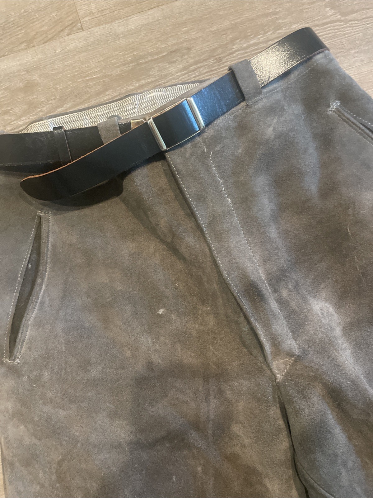 Vintage Gray Leather Suede Lederhosen Shorts W 14” x L 30”