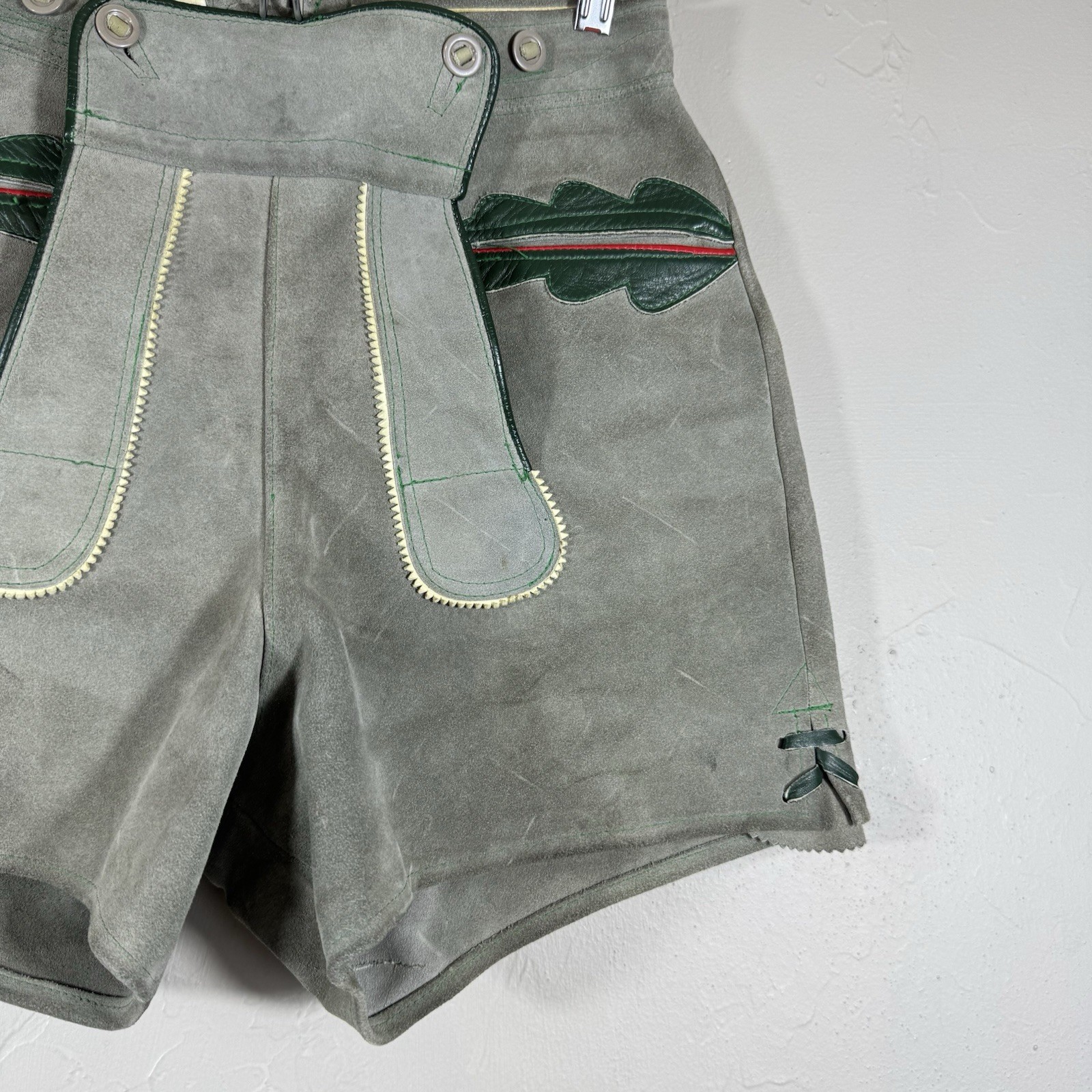 Vintage Lederhosen Authentic Suede Leather German Shorts Wmn XS Child 27in waist