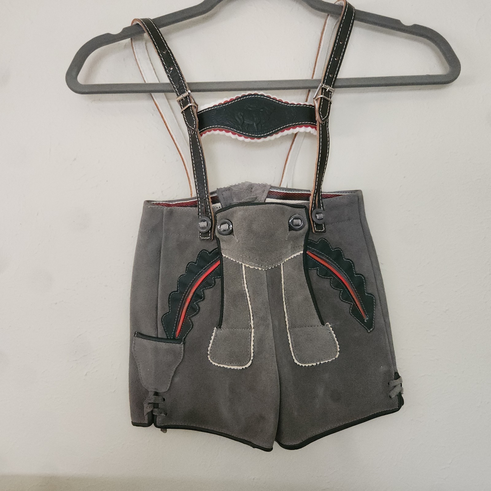 vintage grey suede leather lederhosen shorts for children Germany, Bavarian