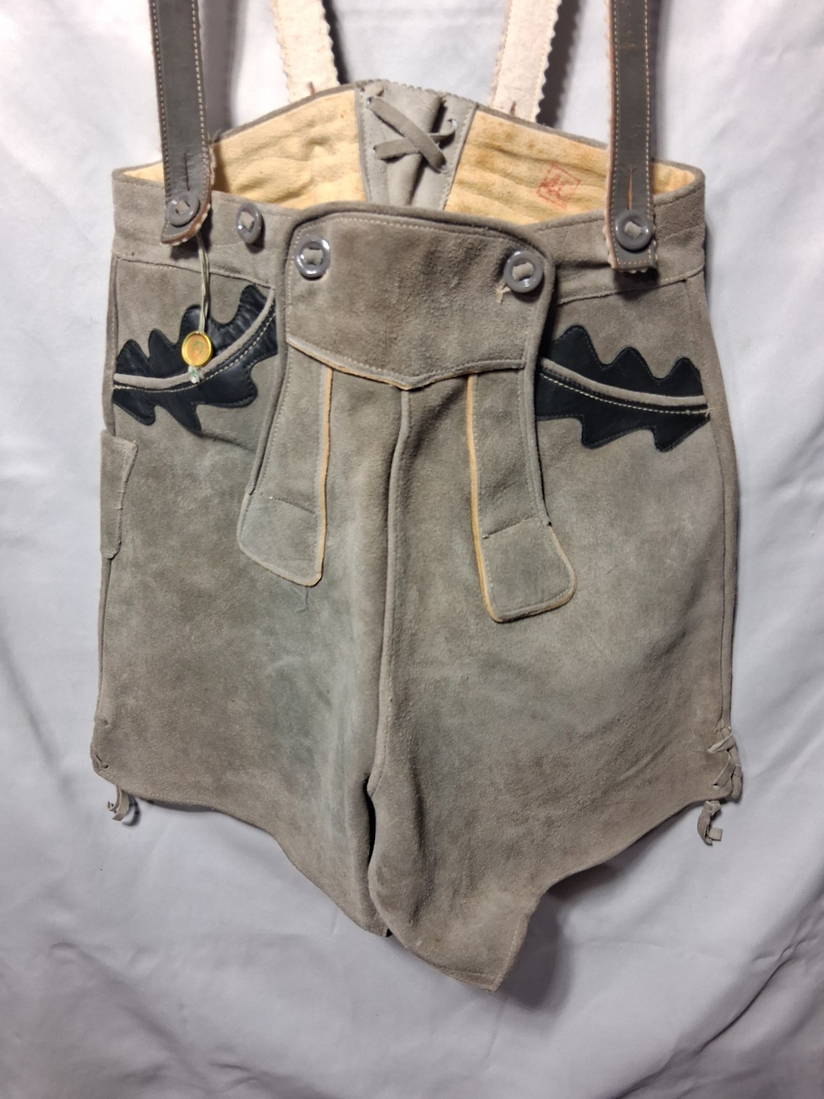 Vintage Haelson Suede Leather Lederhosen Shorts, EU 40 Waist Suspenders & Hat