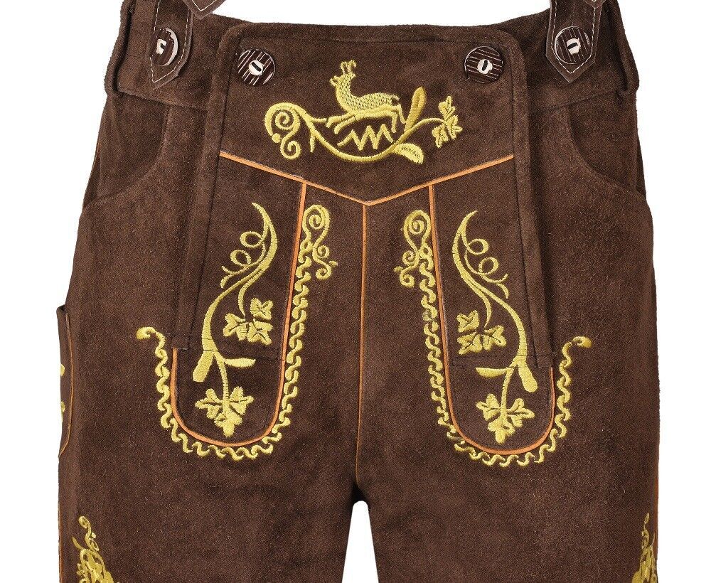 Oktoberfest Bavarian Lederhosen Men German Cowhide Real Leather Matching Short