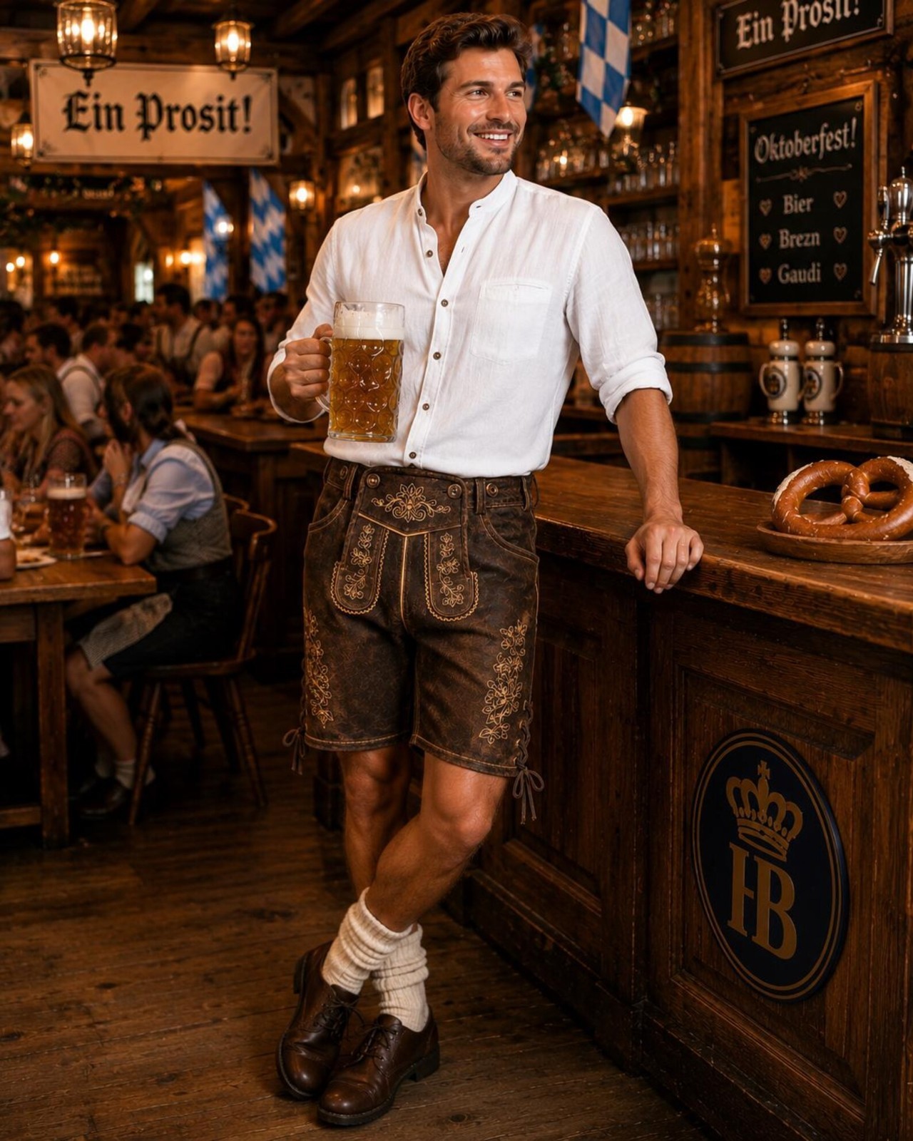 Men’s Distressed Brown Leather Lederhosen Shorts | Handmade Bavarian Oktoberfest