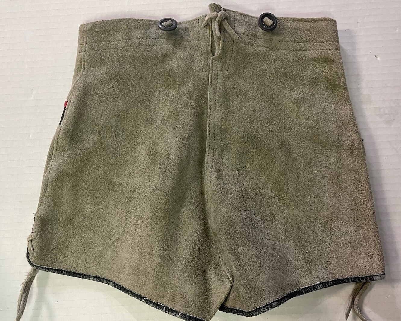 Lederhosen Children’s Green Suede Leather Shorts With Suspenders (Vintage)