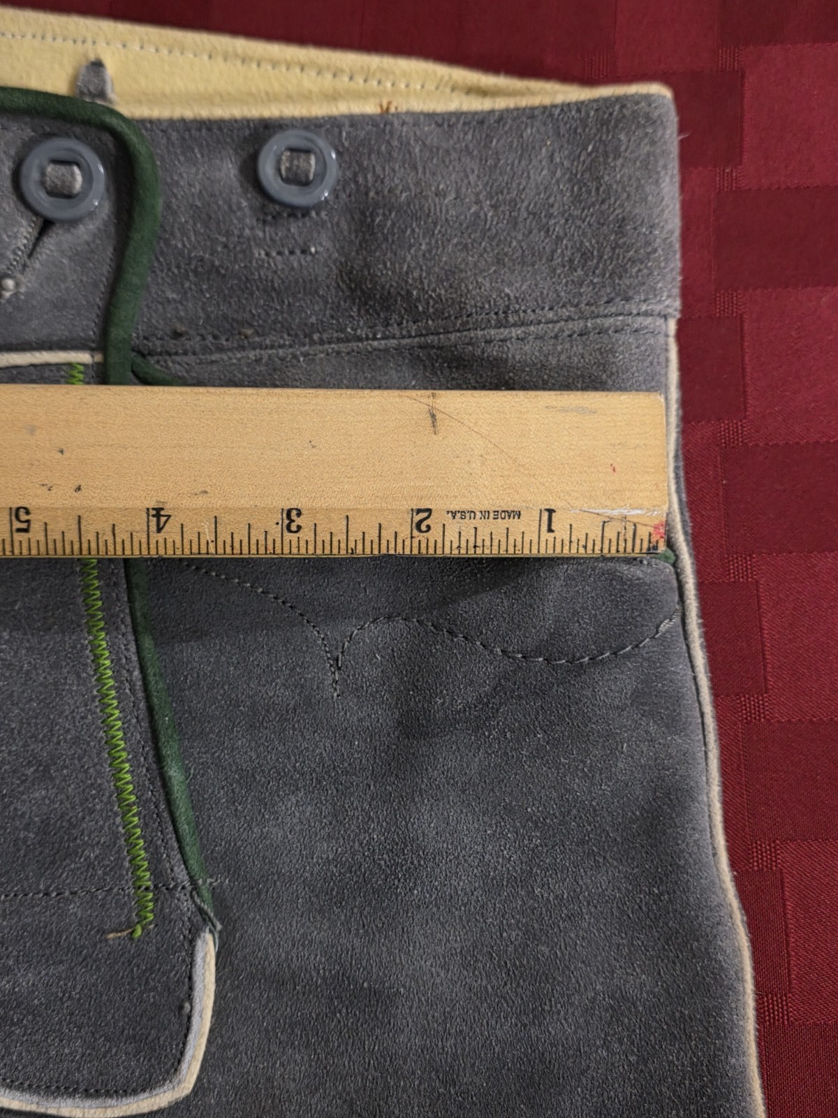 Authentic Vintage Lederhosen Oktoberfest Men Suede Leather Green Shorts