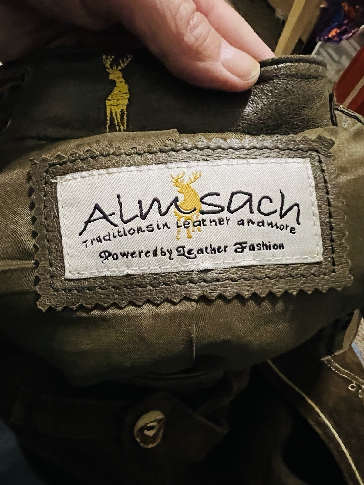Almsach Mens Lederhosen Pants Brown Leather Oktoberfest Antler Buttons Medium 31