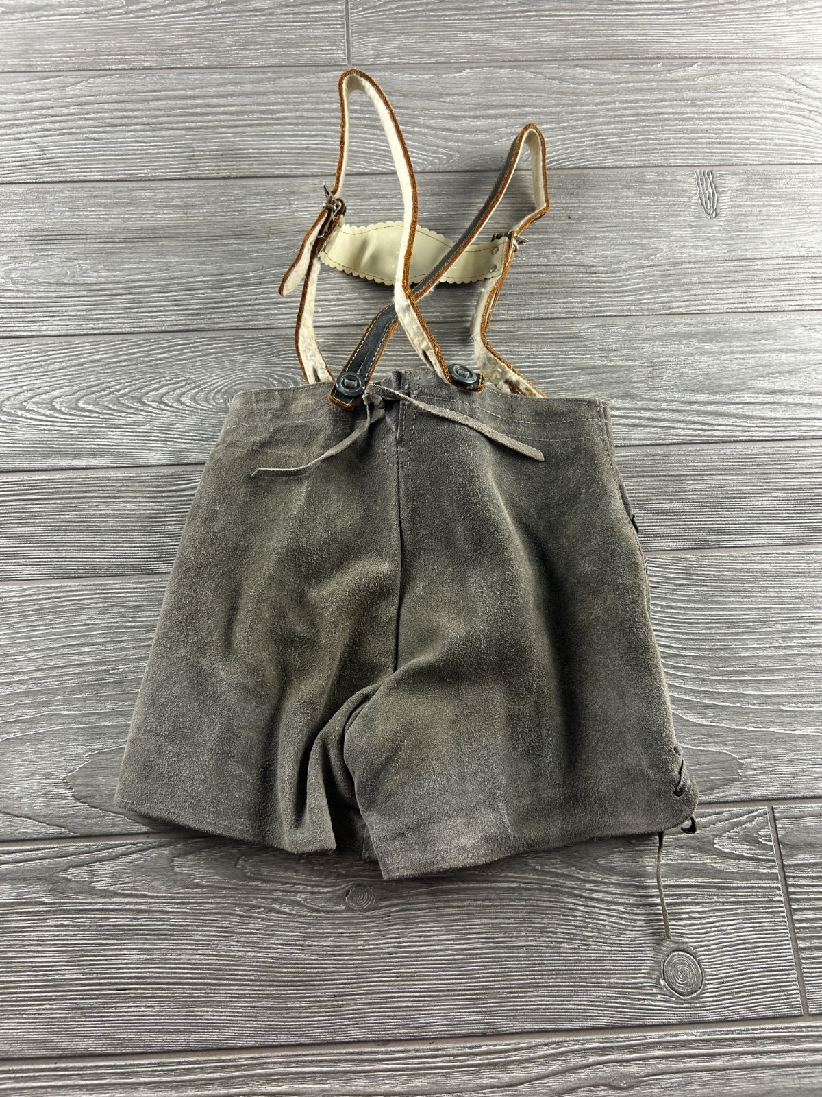 Vtg Germany Boy Child Suede Leather Lederhosen Gray