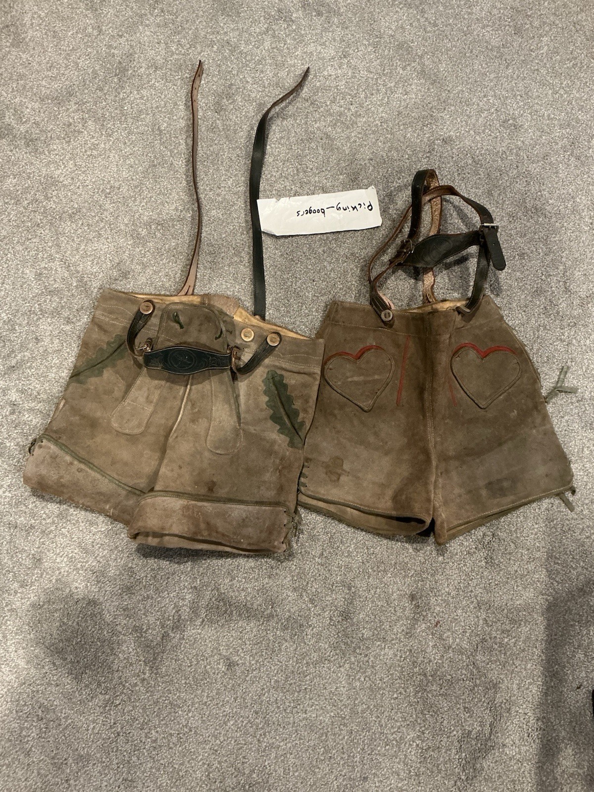 2 1960’S Vintage Suede Leather Lederhosen Suspender Shorts