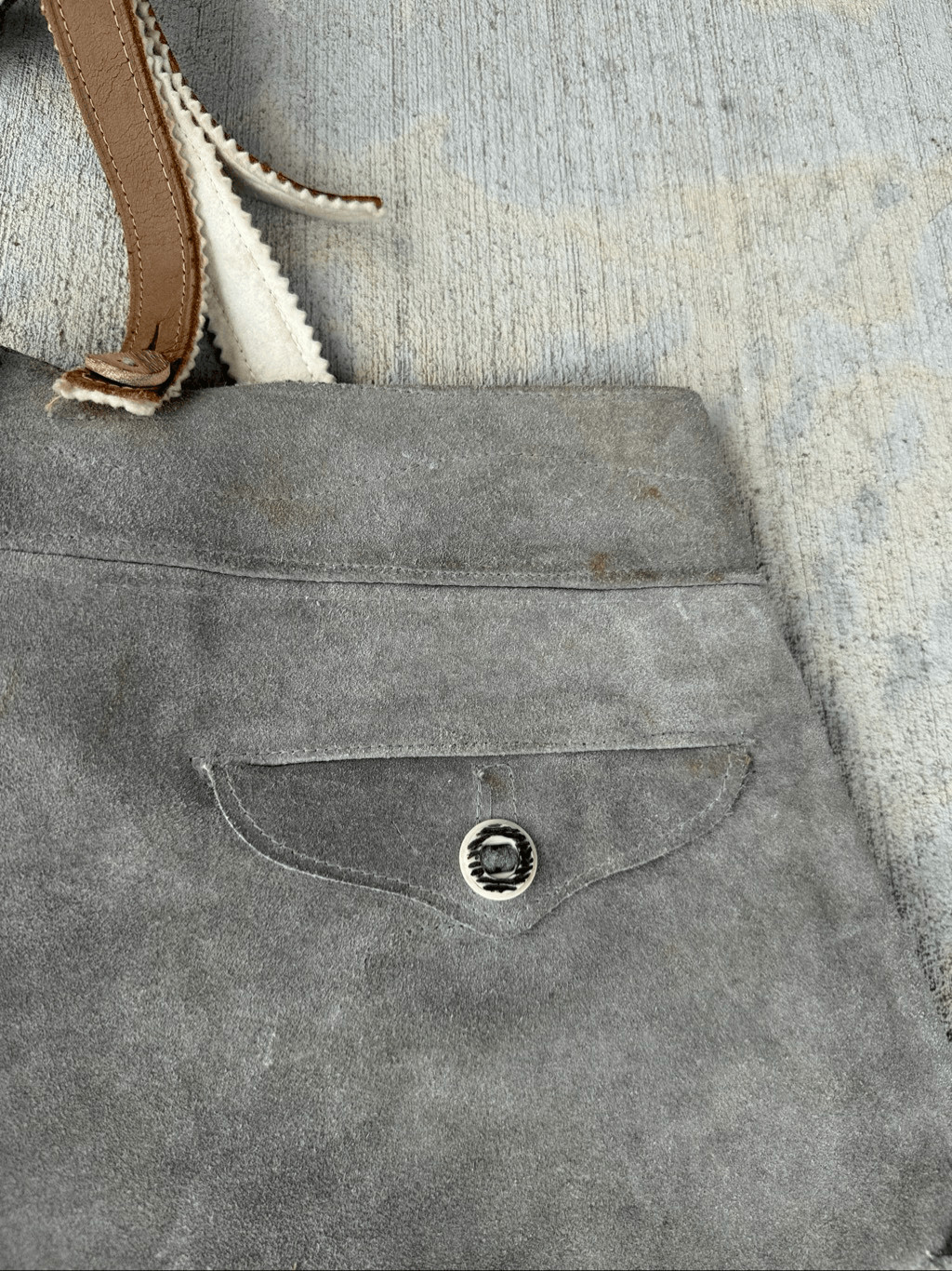 Vintage German Bavarian Lederhosen Gray Suede Leather Shorts with Suspenders