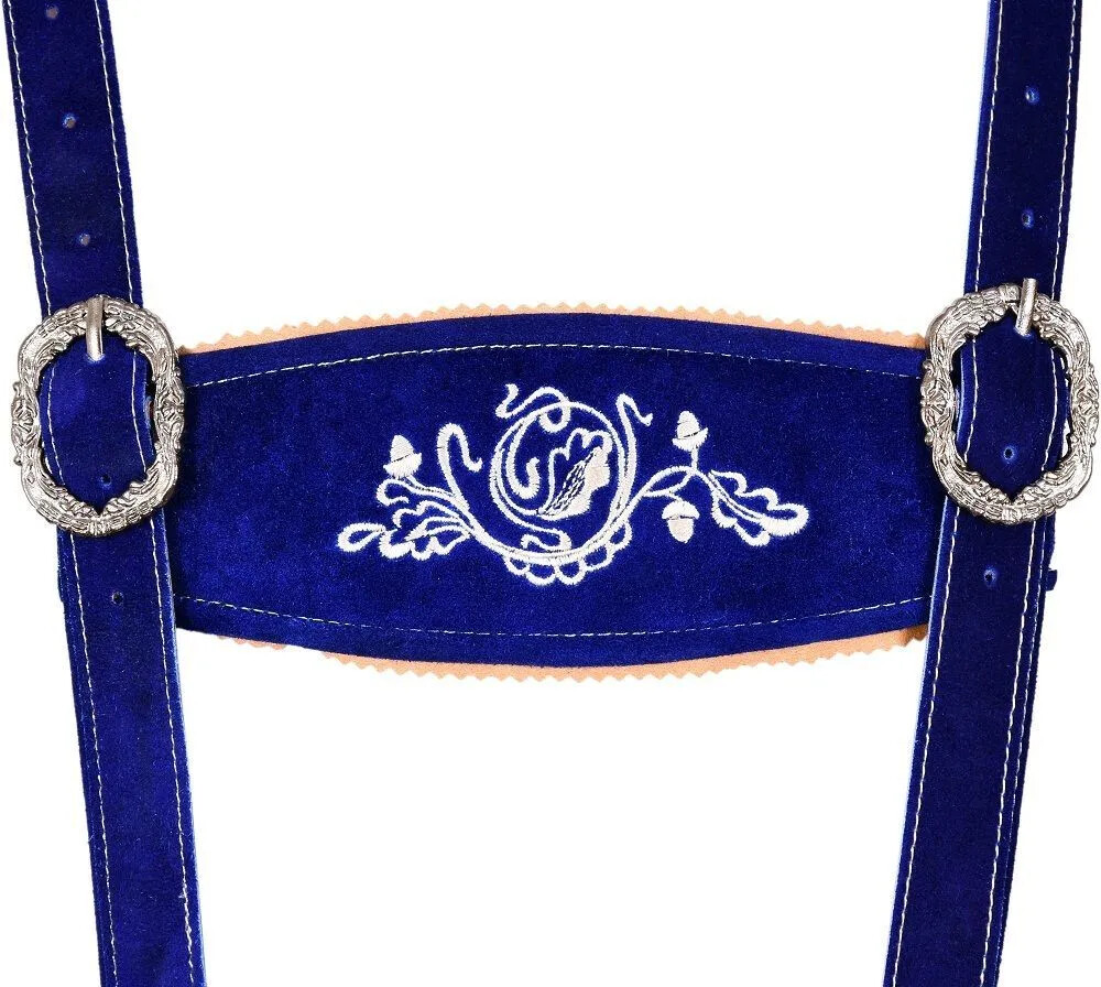 German Bavarian LEDERHOSEN Oktoberfest Real Cowhide Leather Matching Short Blue