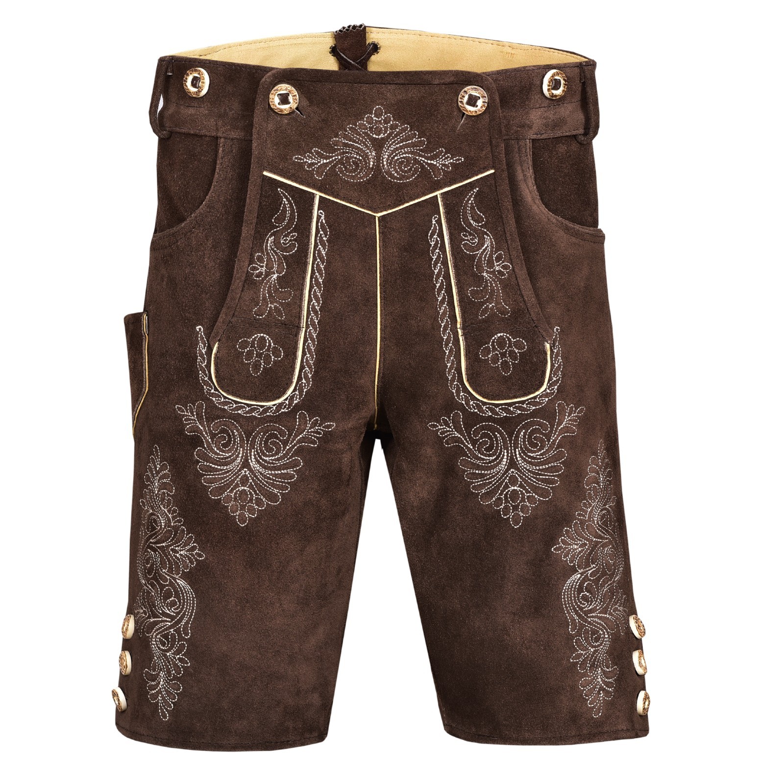Men Traditional Leather Oktoberfest Lederhosen (Brown, Black, Gold, Med Brown)
