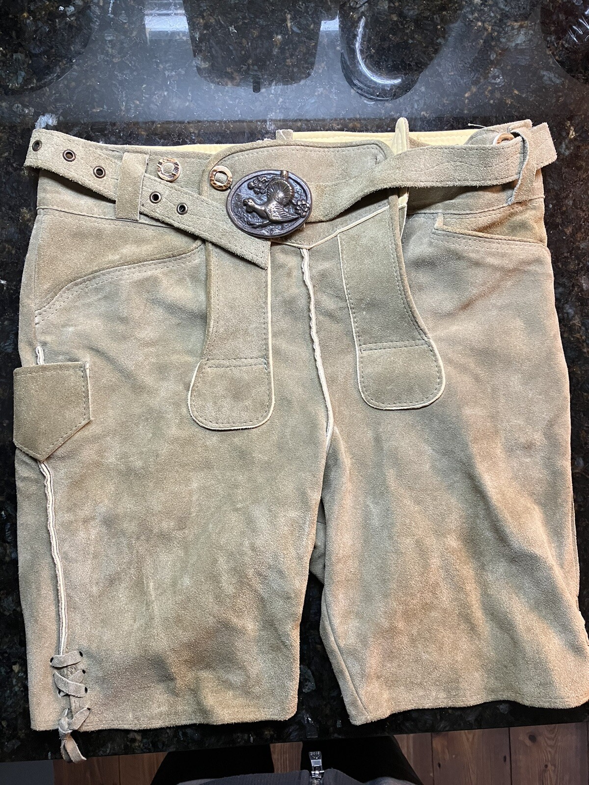 Beckert Vintage Lederhosen Velour Stag Horn Buttons Capercillie Belt Buckle