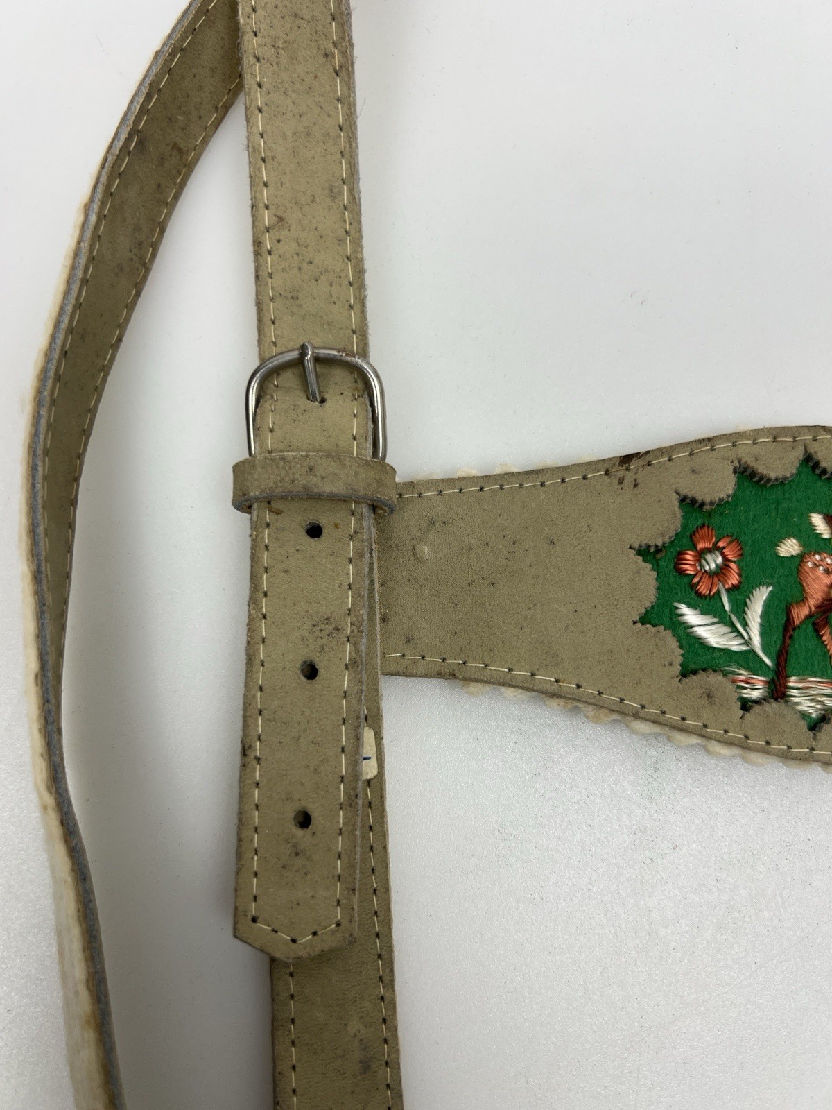 Vintage German Bavarian Lederhosen Suspenders Youth Deer Embroidered