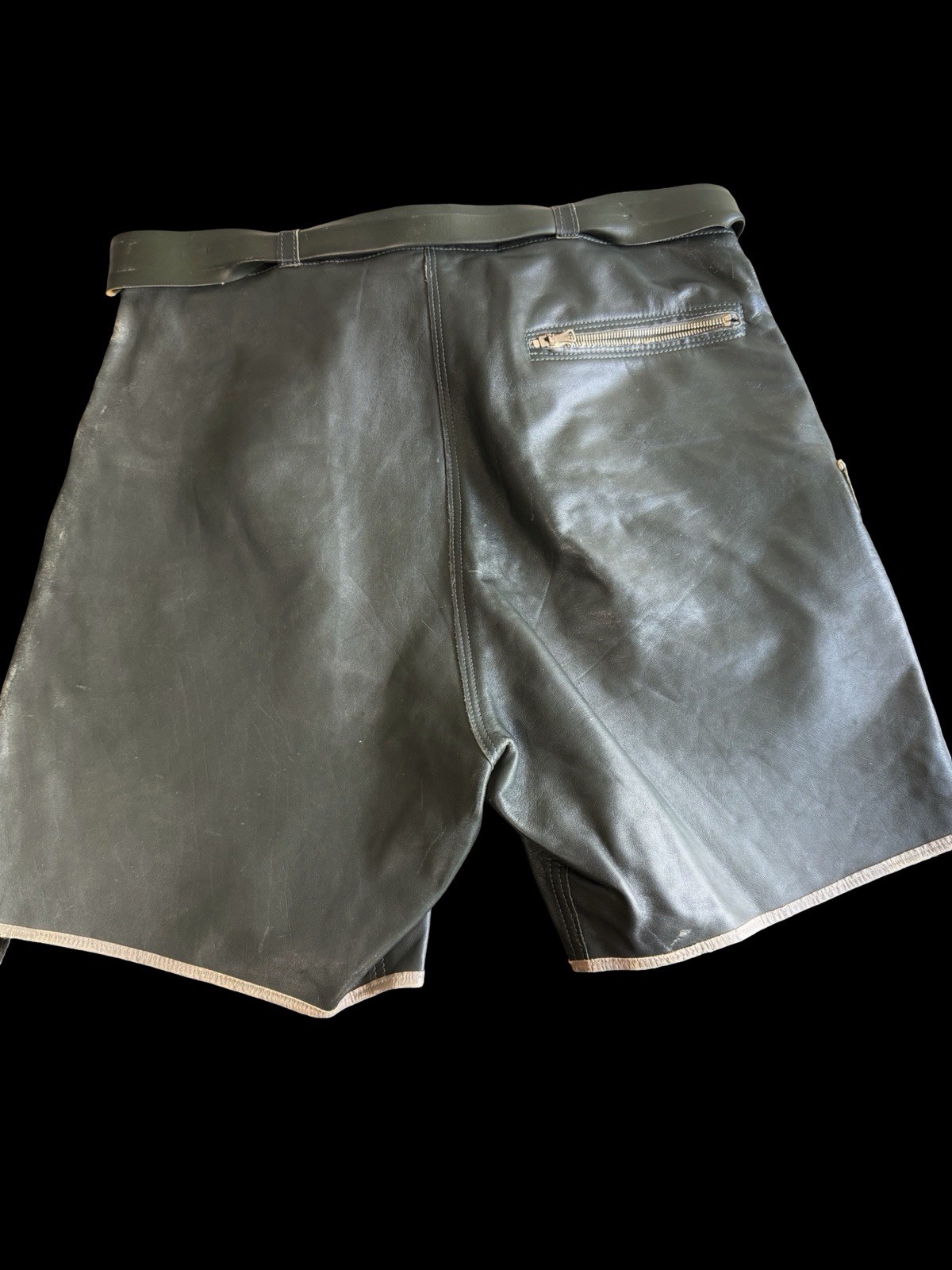 Vintage 60s Lederhosen Scout Germán Shorts Soft Leather Double Zipper Mens 34 W