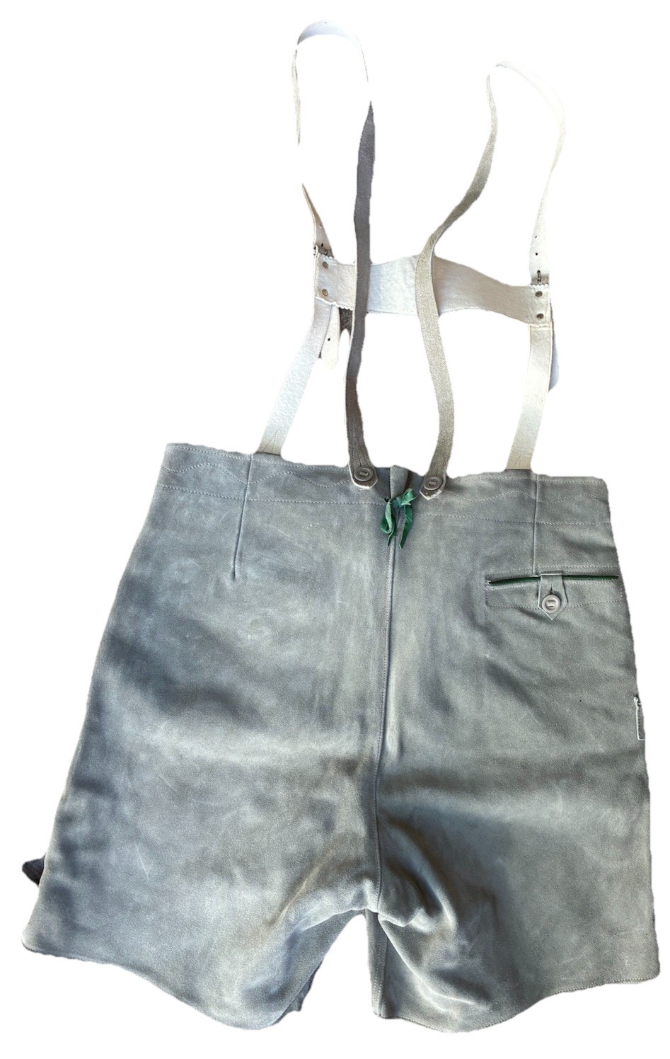 Vintage Lederhosen Men’s Leather Shorts 50 (39 Waist) XL Gray Suede Suspenders