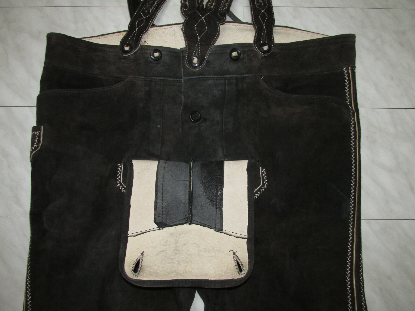 Vintage 80er Kniebund Lederhose Träger Gay Größe 58 innen Glattleder sehr weich